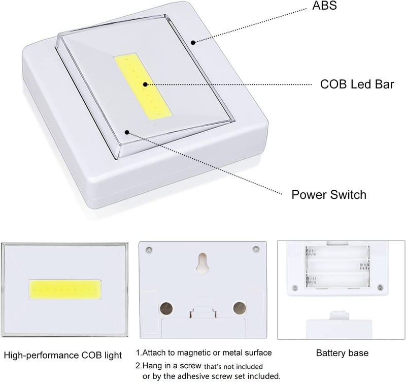 TBTeek Closet Light, Super Bright, Battery Operated, Stick Anywhere, 200 LM Cob Led Lamp, Light Switch Nightlight, Tap Lights for Closet, Shed, Attic, Emergency (4 Pack) - Image 4
